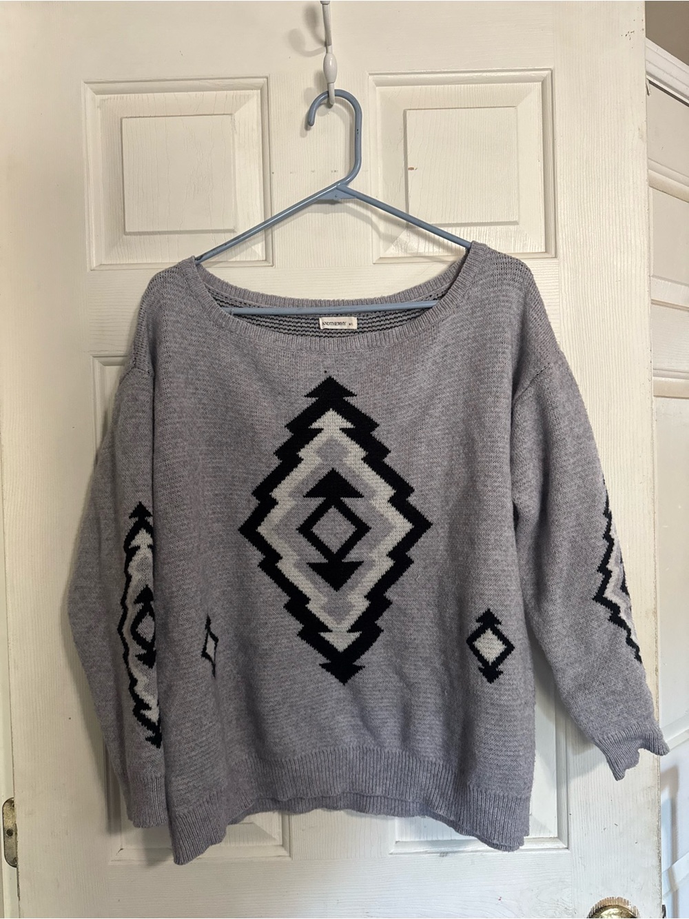 Cozy Light Gray Geometric Crewneck Sweater